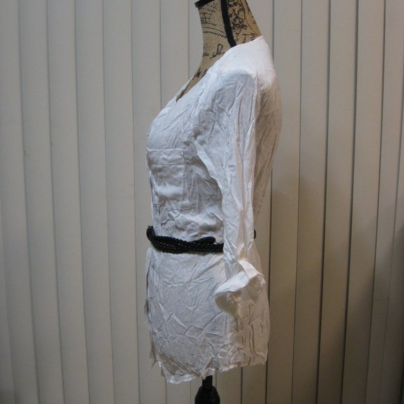 NWT Wet Seal white belted button up shirt top XS extra small - Picture 3 of 6